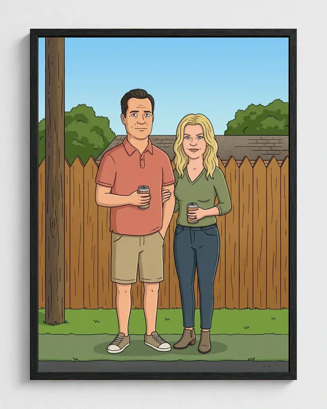 Couple transformed into a framed Rainey Street portrait