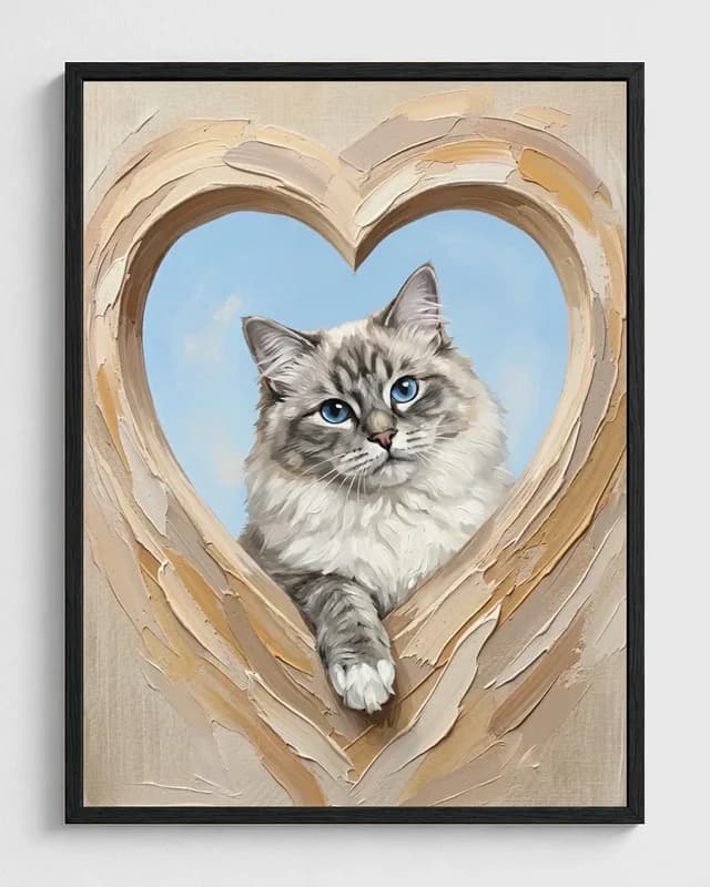 Ragdoll cat transformed into a framed Heartfelt Paws canvas portrait