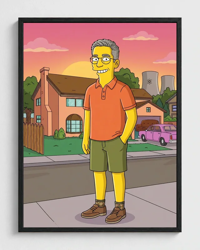 Man transformed into a framed Springfield portrait